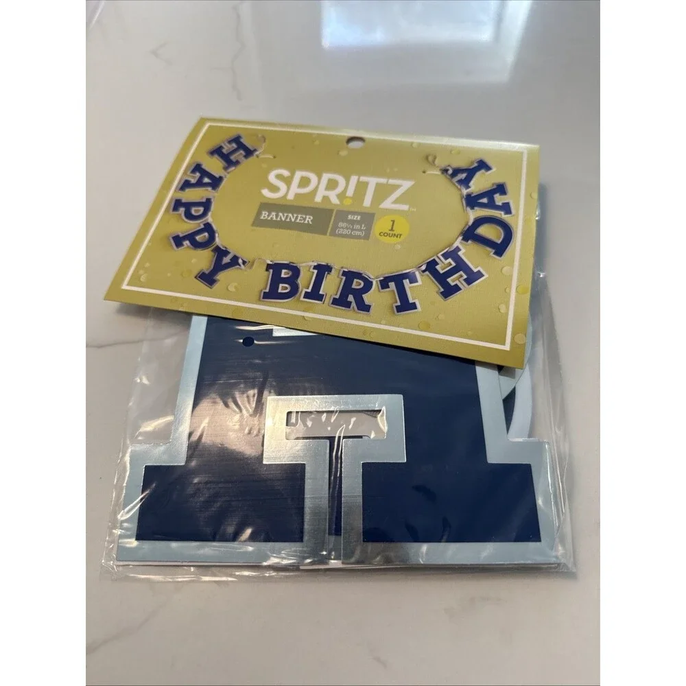 Spritz Happy Birthday Banner Multi Color Navy Blue Banner Large NIP